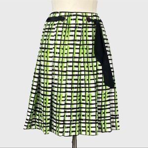 Carlisle Womens Silk Pleated Full Skirt Lime Green Black Plaid Belted size 8